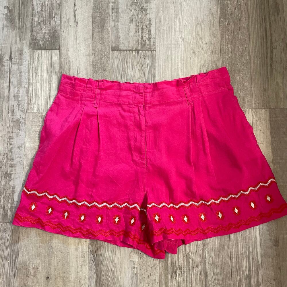 LOFT Paperbag Pull On Shorts in Embroidered Linen Blend size XL